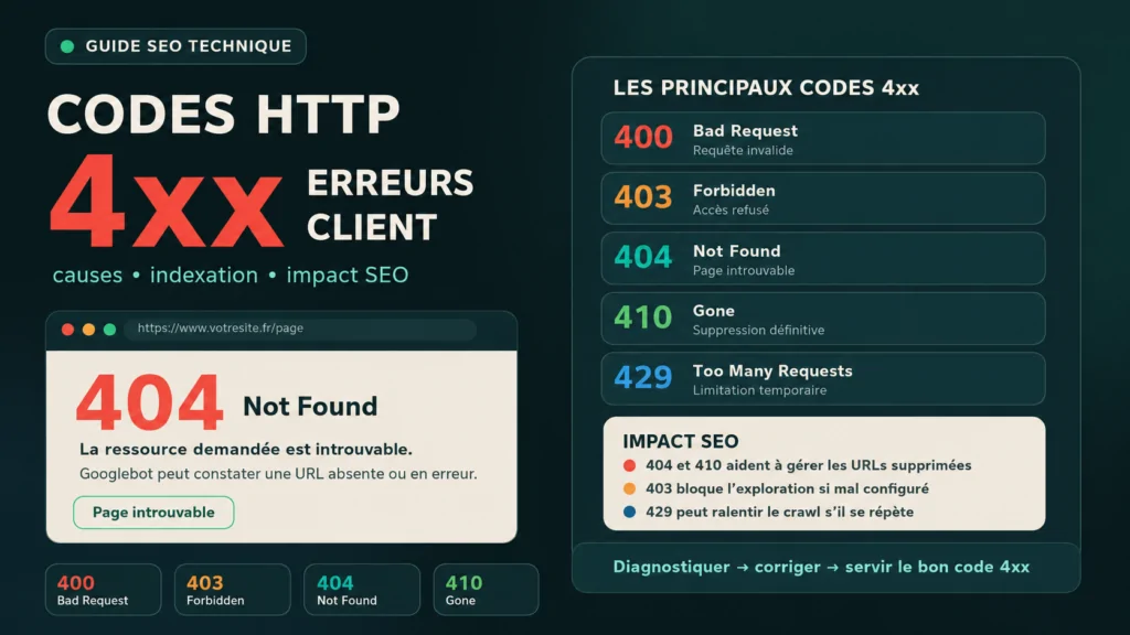 Codes HTTP 4xx : erreurs client, causes et impact SEO